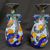 Pair of Japanese Double handle Glazed Ewers